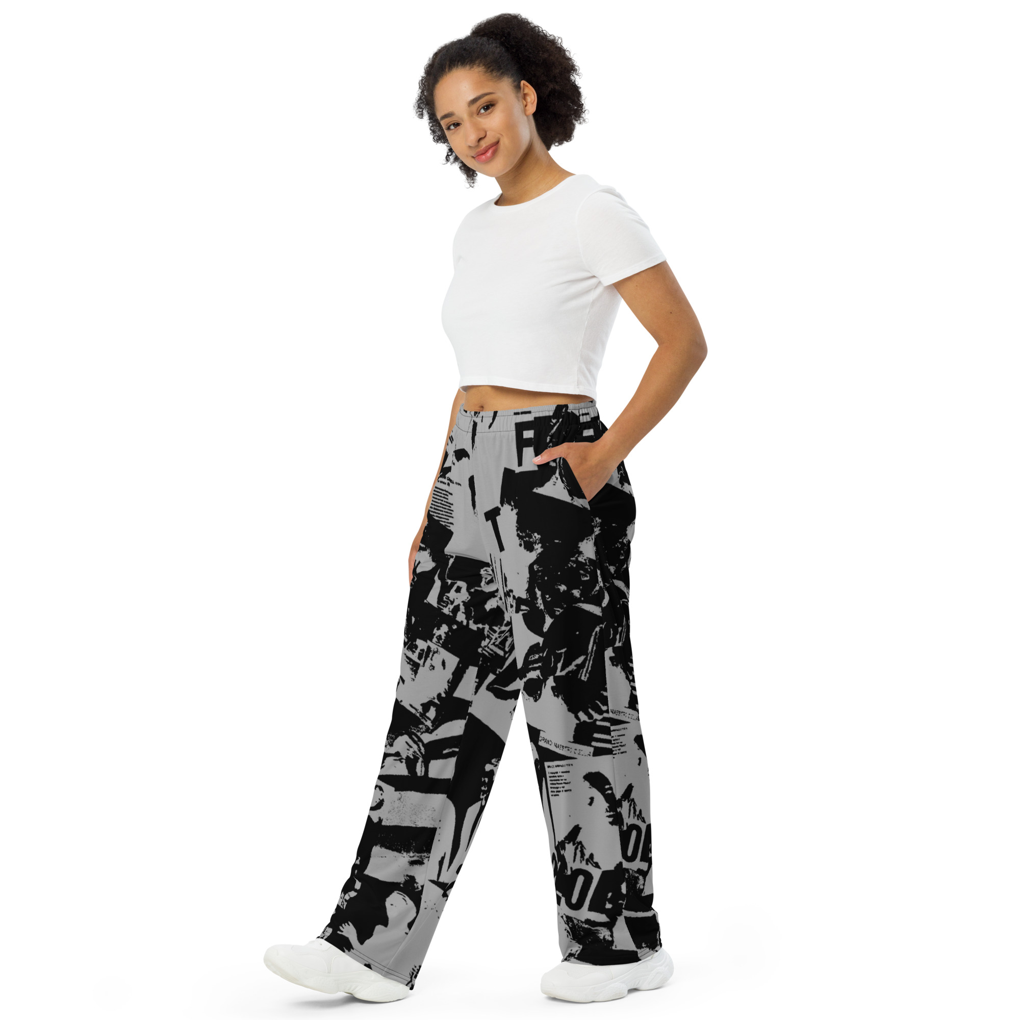 Pantaloni wide leg con stampa all over unisex - immagine 3